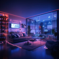 Smart House. The concept of a smart home with augmented reality. Square illustration. AI generative.