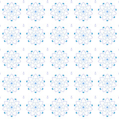 Seamless pattern with blue flowers on white background. Vector illustration.
