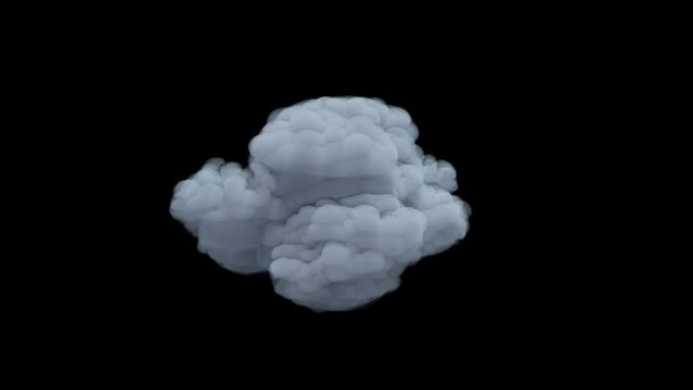 Isolated 3d smoke cloud rotates on transparent alpha channel background in a seamless loop.