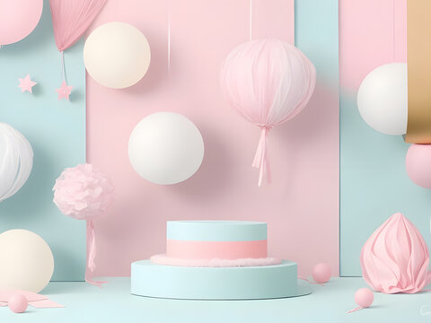 product display podium pink golden baby pastel luxurious birthday gender revealing