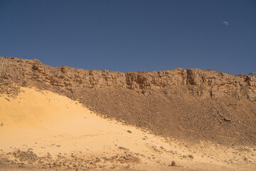 view in the Sahara desert of Tadrart rouge tassili najer in Djanet City  ,Algeria.colorful orange sand, rocky mountains