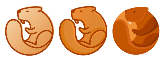 Beaver logos variation set design template. Rodent character mascot. Vector illustration on white background © Marta Sher