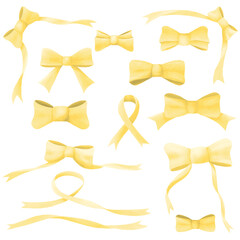 Yellow watercolor ribbon bow vector collection