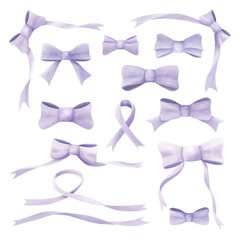 Purple watercolor ribbon bow vector collection
