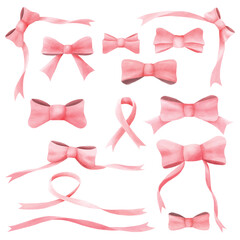 Red watercolor ribbon bow vector collection