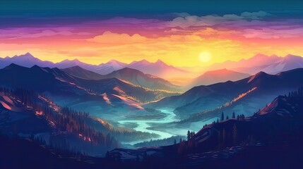 Fototapeta premium valley in a mountain right before sunrise. summertime scenery in nature