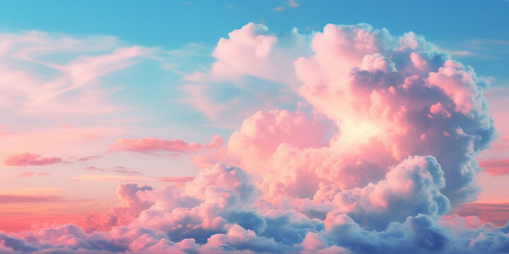 Beuatiful sky with pastel pink and blue clouds