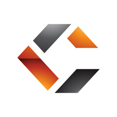 Black and Orange Glossy Square Letter C Icon Made of Rectangles