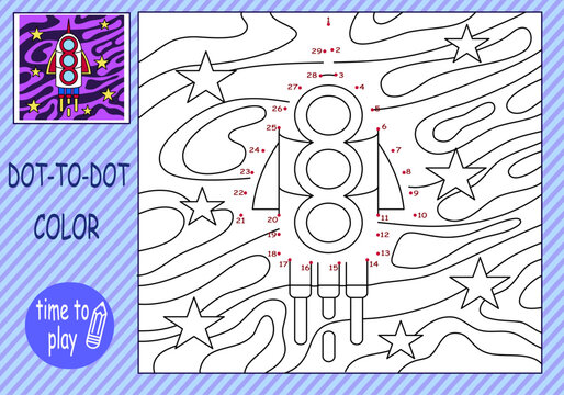 children's educational game. a logic game. connect the dots by numbers. handwriting training. coloring by numbers. a space adventure. rockets
