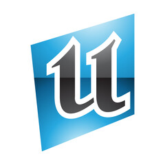 Blue and Black Glossy Distorted Square Shaped Letter U Icon