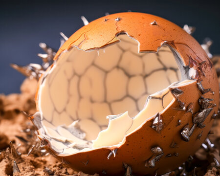 Cracked Eggshell with Honeycomb pattern on top AI Generative