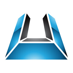 Blue and Black Glossy Letter U Icon in Perspective