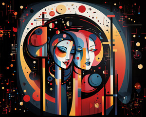 Abstract portrait of two young girls
