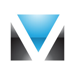 Blue and Black Glossy Rectangular Shaped Letter V Icon