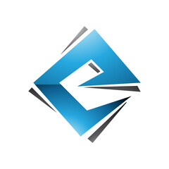 Blue and Black Glossy Square Diamond Letter E Icon