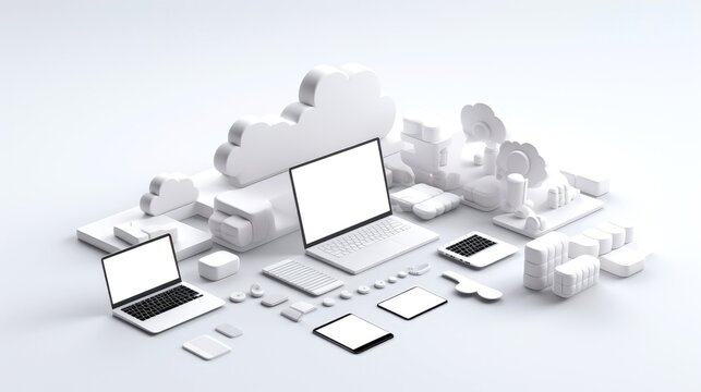 3D white cloud icon minimal style, cloud computing online service, digital technology security concept, Generative AI illustration