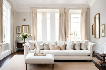 modern living room with furniture, white themed furniture, luxury lifestyle - Generative AI