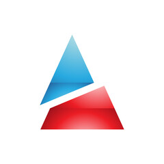 Blue and Red Glossy Split Triangle Shaped Letter A Icon