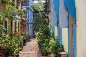 Colorful Homes on a side street in Goa