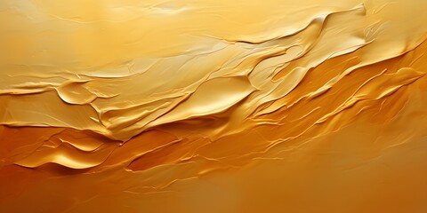 Fototapeta na wymiar Closeup of abstract rough gold art oil acrylic liquid color painting texture wall, with oil brushstroke, pallet knife paint on canvas (Generative Ai)