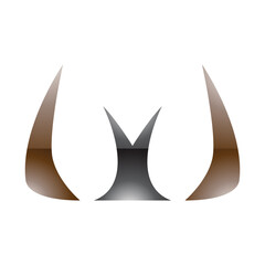 Brown and Black Glossy Horn Shaped Letter W Icon
