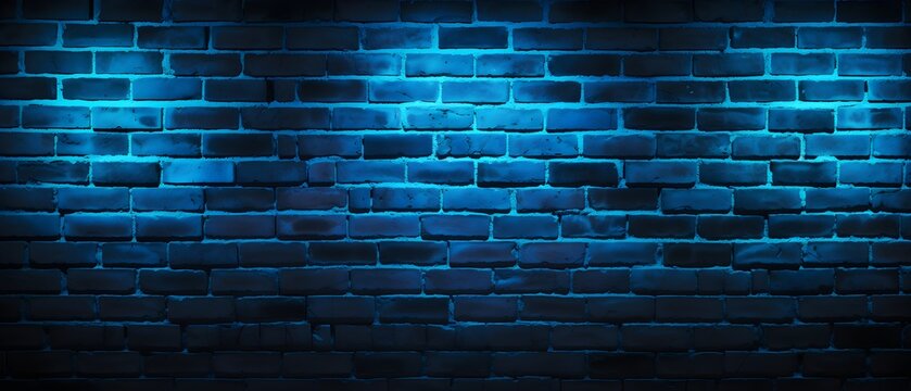 Un mur en brique noir avec des n&eacute;ons bleu