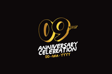 9th, 9 years, 9 year anniversary gold color on black background abstract style logotype. anniversary with gold color isolated on black background, vector design for celebration vector