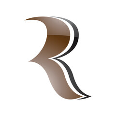 Brown and Black Glossy Wavy Shaped Letter R Icon