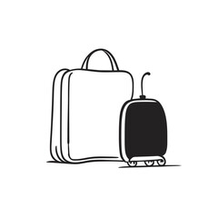 Sketch of two travel bags. Monochrome drawing. Minimalist design of a business card, a travel company, a shop.