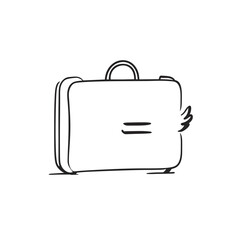 Suitcase with wings. The concept of air tourism. Stylish business case. Sketch drawing. Travel line icon. Design of a poster, business card, invitation, logo. The concept of air tourism.