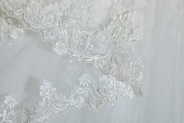 Fabric texture, wedding dress with embroidery and beads