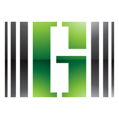 Green and Black Glossy Letter G Icon with Vertical Stripes