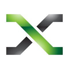 Green and Black Glossy Letter X Icon with Crossing Lines