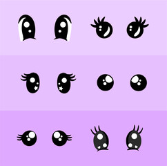 Kawaii manga style female cute eyes set. Drawing doll eyes, eyes for mascot. Beautiful eyes with female eyelashes.
