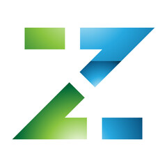 Green and Blue Glossy Dotted Line Shaped Letter Z Icon