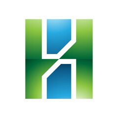 Green and Blue Glossy Letter H Icon with Vertical Rectangles