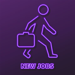 new job neon sign, modern glowing banner design, colorful modern design trends on black background. Vector illustration.