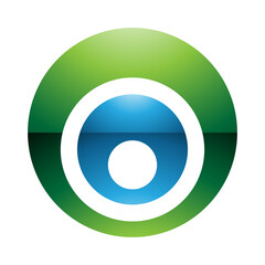 Green and Blue Glossy Letter O Icon with Nested Circles