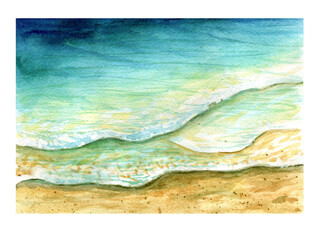 watercolor illustration landscape scenery with sea