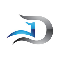 Grey and Blue Glossy Letter D Icon with Wavy Curves