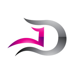 Grey and Magenta Glossy Letter D Icon with Wavy Curves