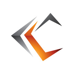 Grey Orange and Black Glossy Letter C Icon with Pointy Tips