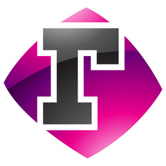 Magenta and Black Glossy Bulged Square Shaped Letter R Icon