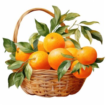 Watercolor oranges or mandarines on white background, Generative AI