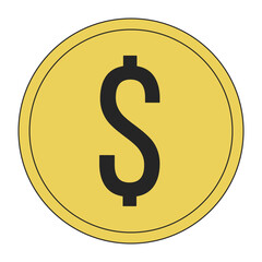 Golden coin flat line color isolated vector object. Finance. Money. Editable clip art image on white background. Simple outline cartoon spot illustration for web design
