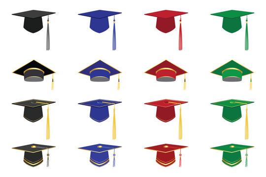 Set of different colored Graduation hat illustration.