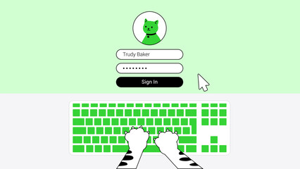 Cat Paws Typing on Keyboard - 633041985