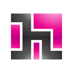Magenta and Black Square Shaped Glossy Letter H Icon