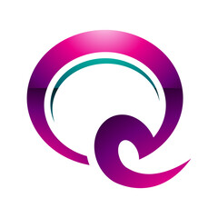 Magenta and Green Glossy Hook Shaped Letter Q Icon