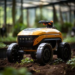 Robot drone for the care and collection of greens and vegetables. Automated harvesting in the greenhouse and in the garden, advanced technology.